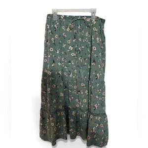 Indigo Rose Floral Green Maxi Skirt